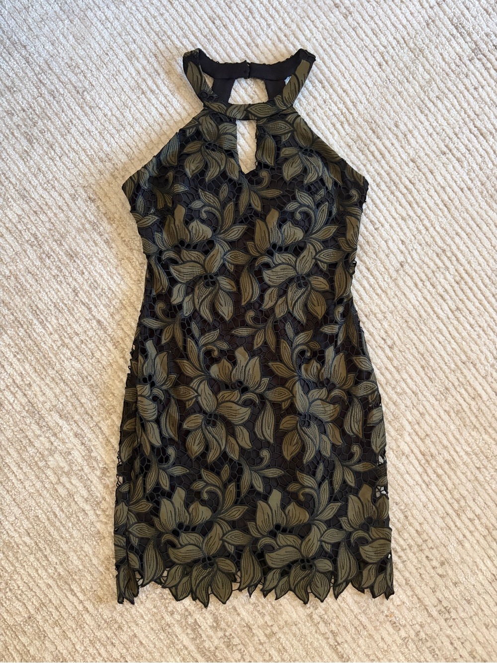 Guess Black Dress with Olive Floral Lace